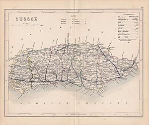 Antique Map of Sussex, England by J. Archer.