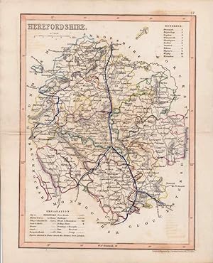 Antique Map of Herefordshire, England by J. Archer.