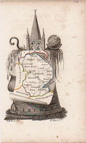 Antique Miniature Map of Lincolnshire by Perrot. 1823. Hand Colored.