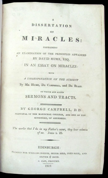 A dissertation on miracles edinburgh 1762