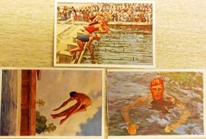 Sanella-Sammelbilder SCHWIMMEN - 3 dekorat. Farbbilder aus "Handbuch des Sports" von 1932.