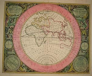 (Old World hemispheric map with climatic zones): Hemisphaerium Orbis Antiqui, Cumzonis, Circulis,...