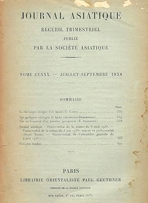 JOURNAL ASIATIQUE- PERIODIQUE TRIMESTRIEL. Publié avec le concours de la Société Asiatique du cen...