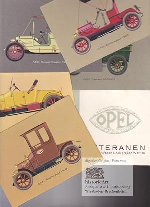 Opel Veteranen. Berühmte Wagen eines großen Werkes. 100 Jahre Opel 1862-1962. Mappe mit 8 Bildkarten