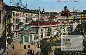 Wiesbaden, Kochbrunnen. Farbige Postkarte um 1900