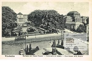 Wiesbaden. Kurhaus mit Staats-Theater. Postkarte mit Blick vom Hotel Vier Jahreszeiten aus über d...