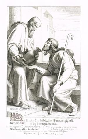 Die sieben Werke der leiblichen Barmherzigkeit. II. Die Durstigen tränken. / Les sept oeuvres de la charite corporelle. II. Donner a boire a ceux, qui ont soif. / The seven works of corporal mercy. II. To give drink to the thirsty. Original-Radierung