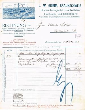 L.W. Grimm, Braunschweigische Drahtweberei, Flechterei und Staketfabrik. Dekorative Firmenrechnun...