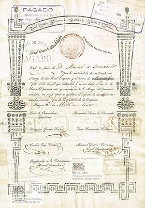 Real Junta Directiva del Camino de Burgos a Bercedo. Original certificate of one founder's share ...