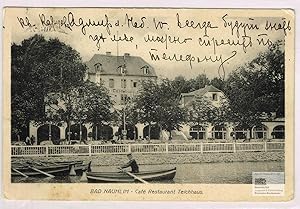 Bad Nauheim. Cafè Restaurant Teichhaus. Schwarzweiße Fotolithographie auf Ansichtspostkarte 1911