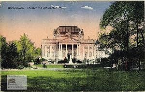 Wiesbaden. Theater mit Schillerdenkmal. Postkarte mit Ansicht in Kupfertiefdruck 1922