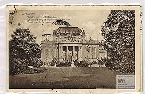 Wiesbaden. Theater mit Schillerdenkmal. Postkarte mit Chromolithographie um 1905