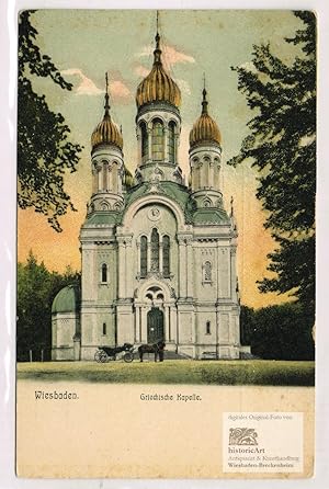 Wiesbaden. Griechische Kapelle. Postkarte mit Chromolithographie 1905