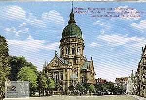 Mainz. Kaiserstraße und Christuskirche. Postkarte in Chromolithographie 1919
