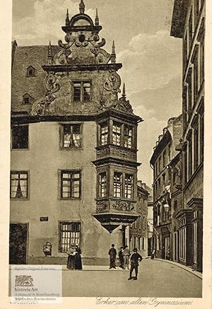 Mainz. Erker am alten Gymnasium. Postkarte mit Ansicht in Kupfertiefdruck um 1910