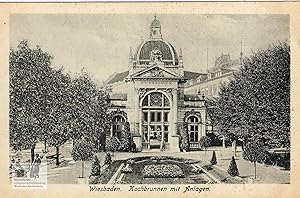 Wiesbaden. Kochbrunnen mit Anlagen. Postkarte mit Kupfertiefdruck um 1921