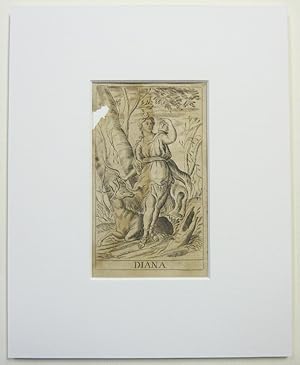 An original matted, illustration of the Goddess Diana from the 1678 edition of Robert Whitcombe's...