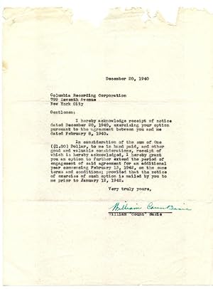 Count Basie, Original Typed Letter,1940, SIGNED By Count Basie
