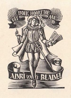 Exlibris für Adri van Bladel. Holzschnitt von Luc de Jaegher.