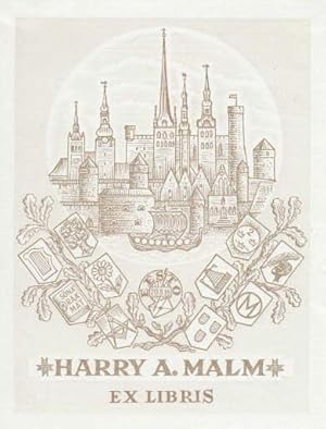 Exlibris für Harry A. Malm. Klischéedruck von Johann Naha.