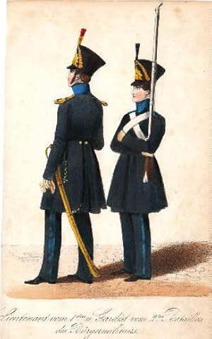 Lieutenant von 1sten u. Gardist vom 2. Bataillon des Bürgermilitairs. Kolorierte Lithographie im ...