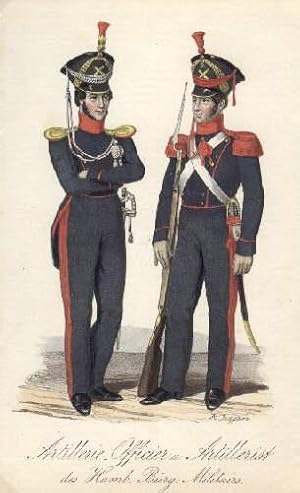 Artillerie-Officier u. Artillerist des Hamb. Bürg. Militairs. Kolorierte Lithographie von H.Jessen.