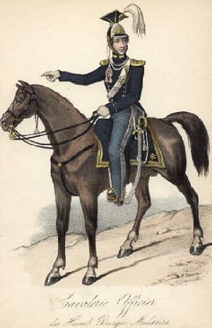 Cavalerie Officier des Hamb.Bürger-Militairs. Kolorierte Lithographie von H.Jessen im Verlag Bere...