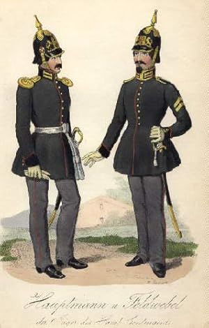 Hauptmann u.Feldwebel der Jäger des Hamb.Contingents. Kolorierte Lithographie von H.Jessen im Ver...