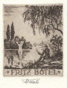 Exlibris für Fritz Bötel. Original-Radierung von Fritz Bötel, mit Bleistift signiert.