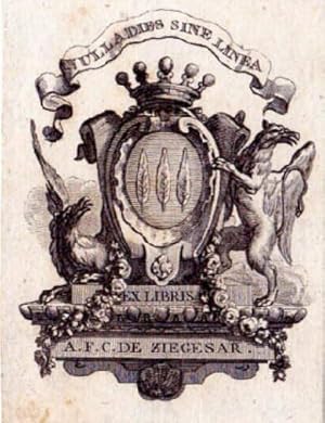 Exlibris A.F.C. De Ziegesar. Kupferstich.