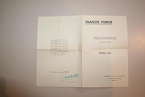 Francis Ponge. Bibliographie sommaire.