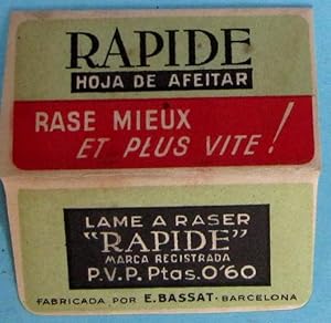 HOJA DE AFEITAR. RAPIDE. HOJA DE AFEITAR. DISTRIBUIDOR EN ESPAÑA, QUIMIFLOR. FABRICADO POR E. BAS...