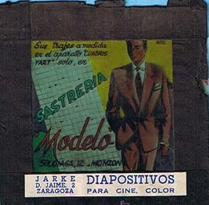 CLICHÉ DE PUBLICIDAD SASTRERIA MODELO. SOLCHAGA, 12. MONZÓN. SIN FECHA. DÉCADA DE 1950? (Coleccio...