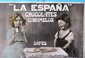 CARTEL LA ESPAÑA. CHOCOLATE, CARAMELOS, CAFES. STA. ENGRACIA, 86 MADRID, S/F. CROMOS FRIEDRICHS. ...