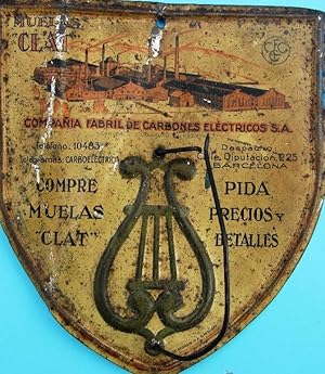 CHAPA METALICA. MUELAS CLAT COMPAÑIA FABRIL DE CARBONES ELECTRICOS, BARCELONA. G. DE ANDREIS, S/F...