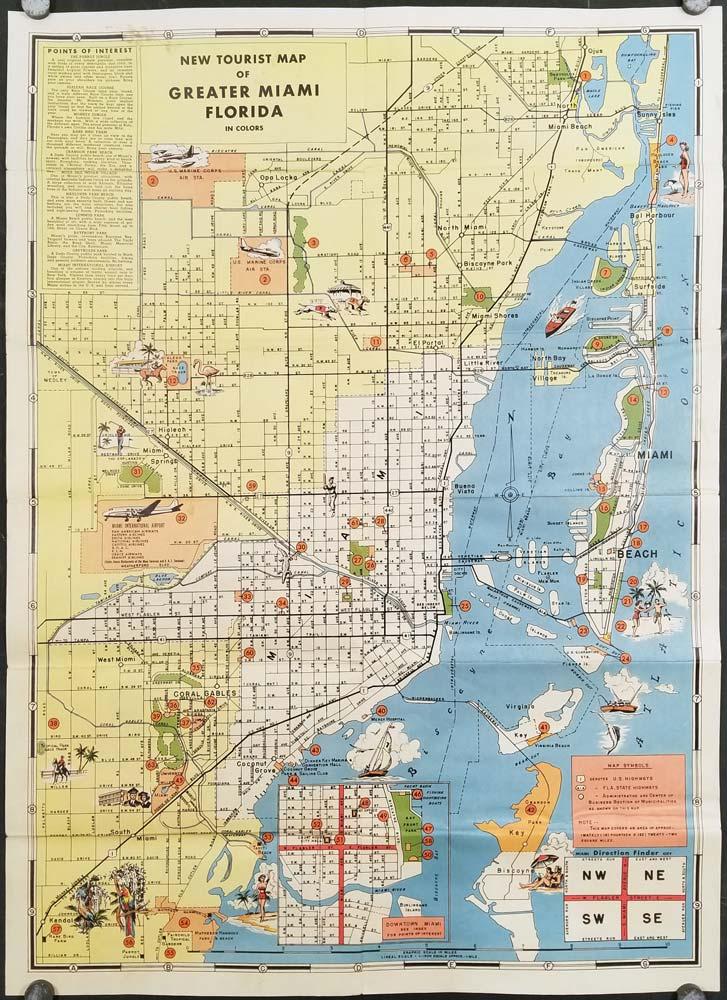 New Tourist Map Of Greater Miami Florida In Colors List Of Hotels