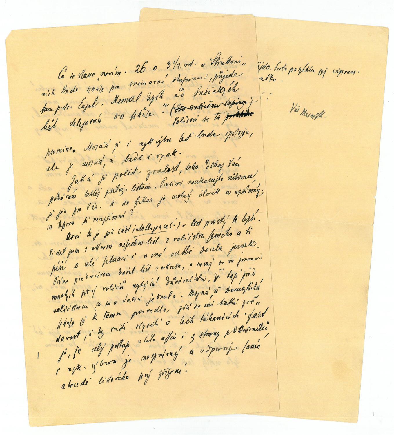 Eigenh Brief mit U Masaryk Tomás Garrigue