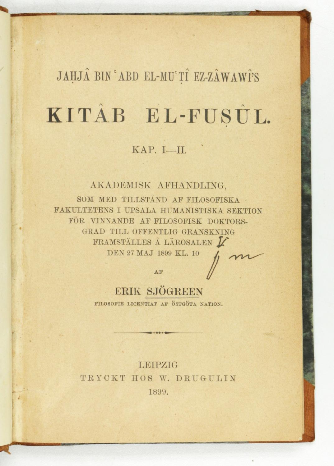 Jahja Bin Abd El Mu Ti Ez Zawawi S Kitab El Fusul Kap I Ii Akademisk Afhandling Vialibri