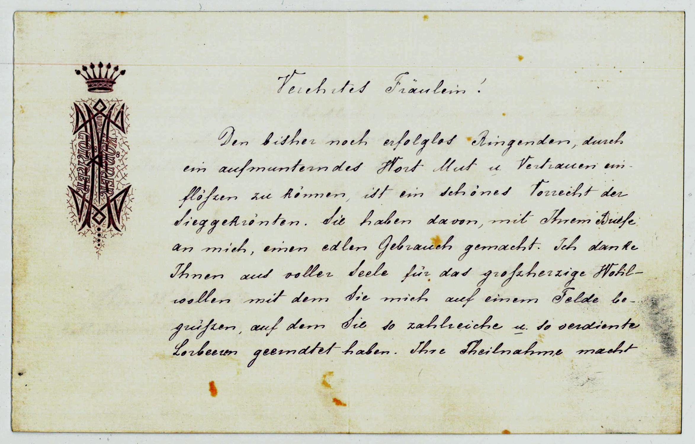 Brief mit U Ebner Eschenbach Marie von