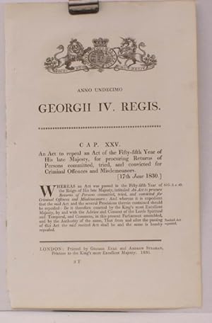 An Act to repeal an Act of the Fifty-Fifth Year of His late Majesty. for procuring Returns of Per...