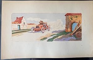 Automobilrennen. Pochoirkolorierte Lithographie nach Ernest Montaut (1879-1909)