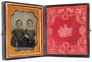 Tinted Ambrotype of a Pair of Sisters in an Embossed Leather Case