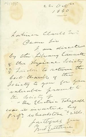 Autograph letter signed to Latimer Clark