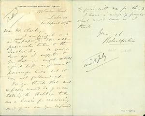 Autograph letter signed to Latimer Clark