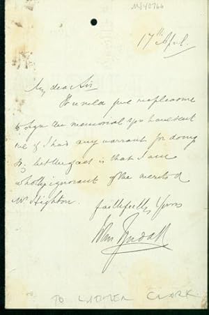 Autograph letter signed, probably to Latimer Clark