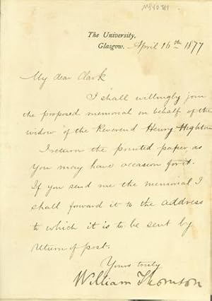 Letter signed to Latimer Clark