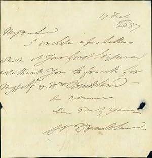 Autograph note signed to Viscount Cole, February 17, 1837