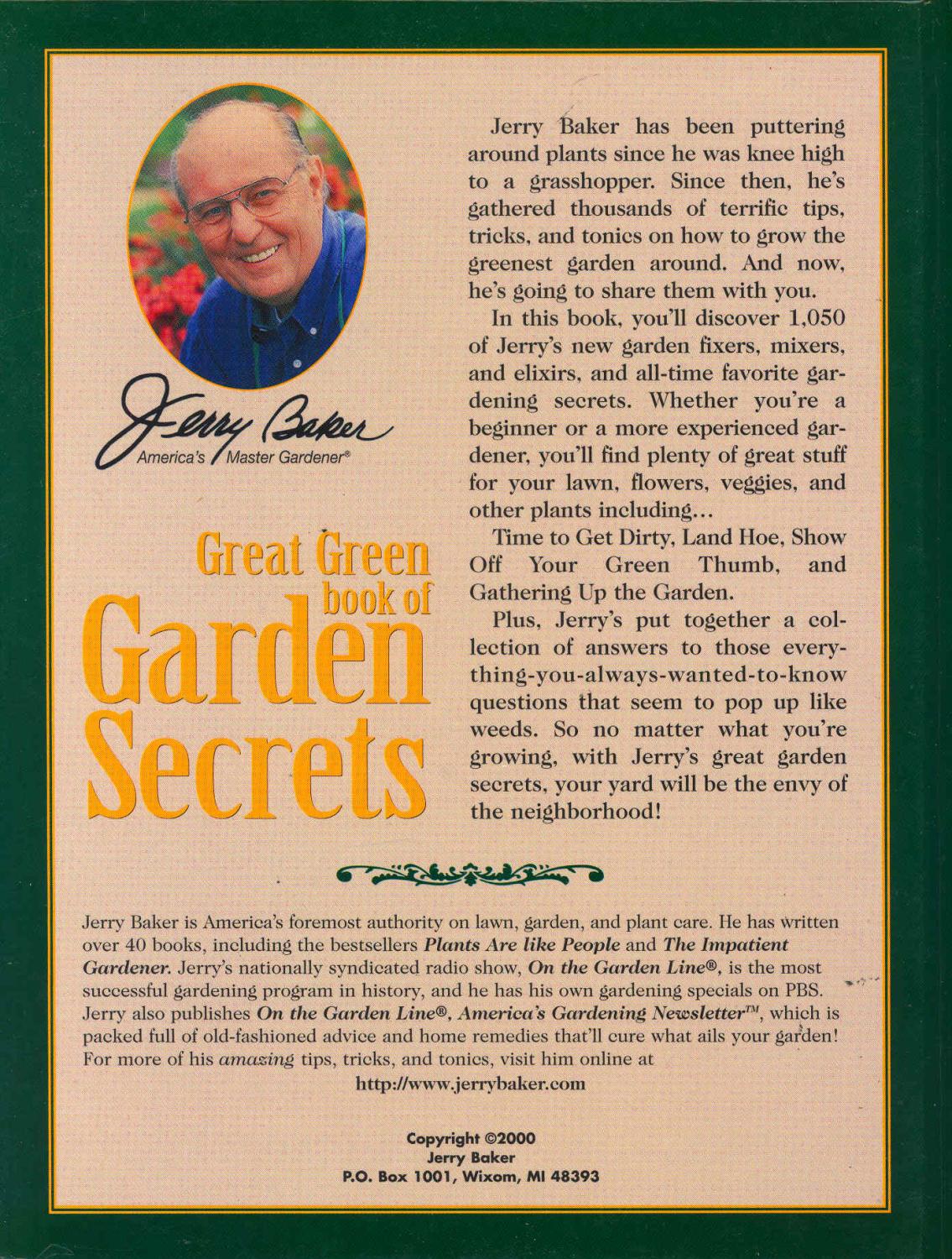 Jerry Baker S Great Green Book Of Garden Secrets Handy Hints