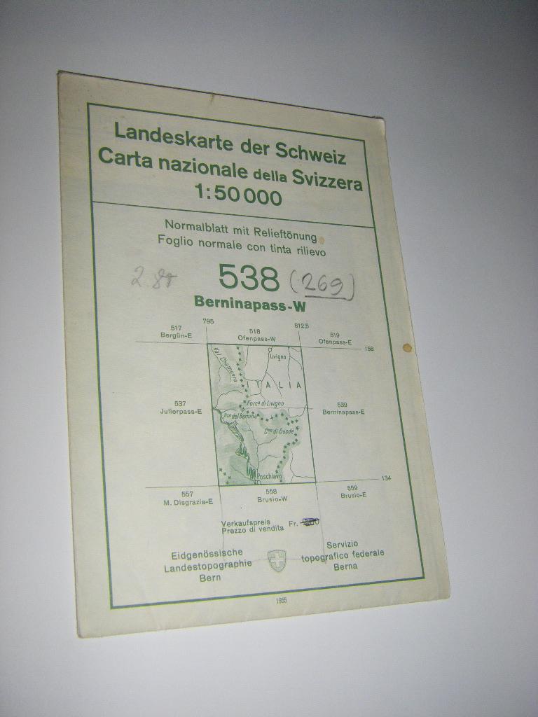 Berninapass-W 1 : 50.000. Landeskarte der Schweiz Blatt 538
