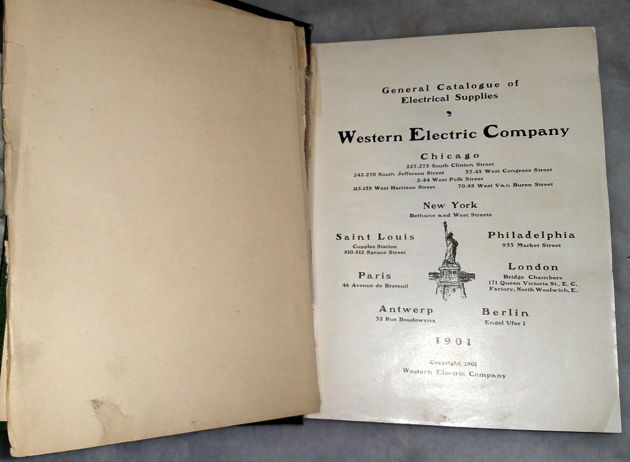 General Catalogue Of Electrical Supplies Western Electric Company Fair Cloth Hard Cover 1901 First Edition Thus Lloyd Zimmer Books And Maps